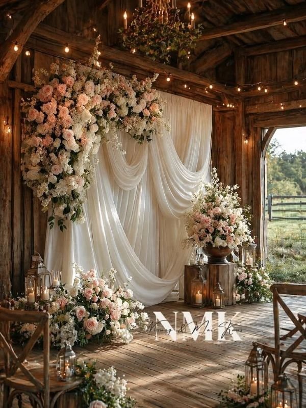 Rustic-Wedding-Backdrops-With-Wood-and-Greenery